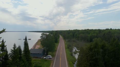 Lake-front-drive-by-Lake-superior-in-Madeline-island-wiscosin-during-summer