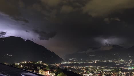 Time-lapse-sequence-of-a-thunderstorm-above-the-alps-in-Merano,-Italy