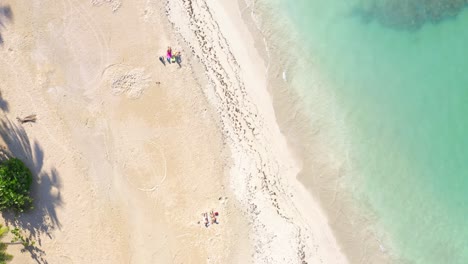 White-Sand-Beach-Of-Playa-Las-Terrenas-In-Las-Terrenas,-Dominican-Republic---aerial-top-down