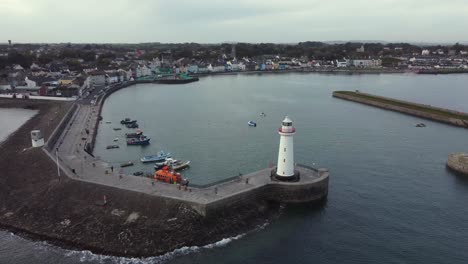 Aerial-view-of-Donaghadee-town-on-an-overcast-day,-County-Down,-Northern-Ireland