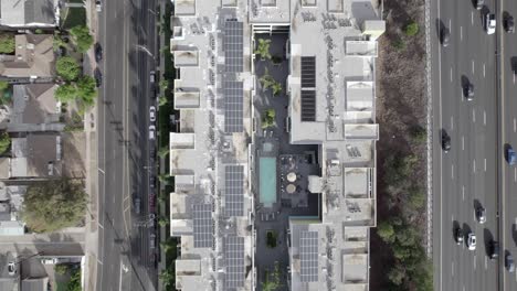 Encino-Solar-project-Apartment-complex-top-down-aerial-view-above-rooftop-housing-block