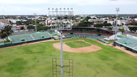 Aerial-of-the-baseball-stadium---Drone-video-of-the-Tetelo-Vagas-baseball-stadium-in-San-pedro-de-macoris,-dominican-republic