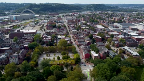 Pittsburgh-Pennsylvania,-aerial-drone-footage-of-the-Calfornia-Kirkbrige-neighborhood-north-of-downtow