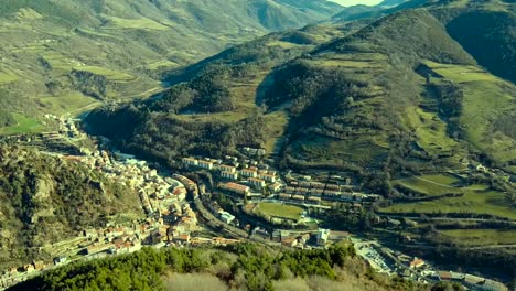 Aerial-view-of-town-in-Pyrenees-Mountains