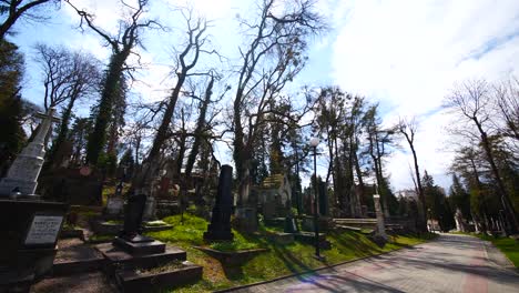 Gräber-Gräber-Im-Schönen-Friedhof-Friedhof-Mit-Blattlosen-Bäumen-Lychakiv-Lviv-Ukraine