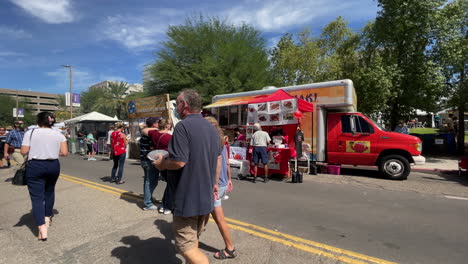People-In-Line-Waiting-At-Ethnic-Food-Trucks-During-The-Famous-Tucson-Meet-Yourself-Festival-In-Arizona