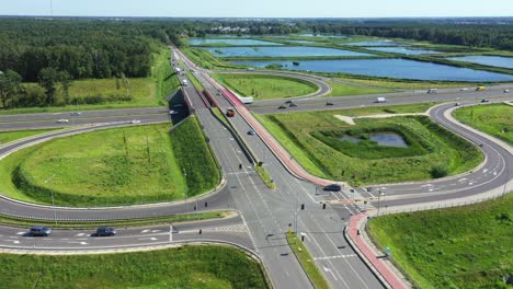 Crossroad-aerial-view---Interchange-aerial-photo---Transportation-and-logistics-drone-view