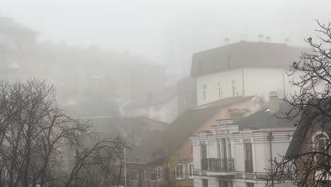 Foggy-district-in-grey-Kyiv,-Ukraine