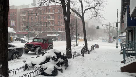 Empty-New-York-City-Sidewalk-During-Heavy-Snow-Fall