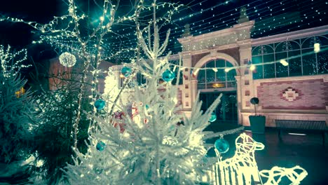Beautiful-Christmas-decorations-in-france-town-street,-Chateaubriand