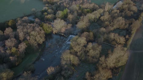 River-Avon-Weir-Saxon-Mill-Warwickshire-Aerial-Overhead-View-Winter