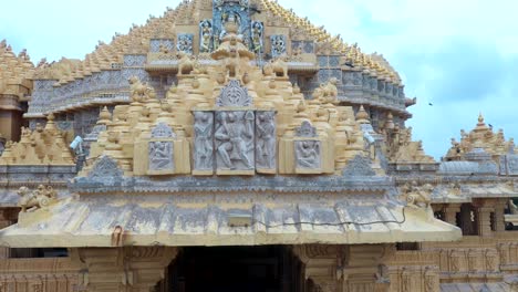 Aerial-drone-shot-of-of-the-Somnath-mandir-architecture-in-beautifully-way