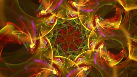 Kaleidoscope-floral-fractal-abstract---sunflower-flames---seamless-looping-music-vj-colorful-chaotic-streaming-backdrop-art