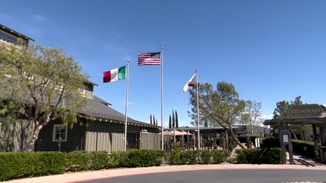 The-United-States-Flag-and-the-California-State-Flag-flying-in-the-wind-against-a-blue-sky-at-the-Ponte-Winery