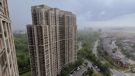 View-From-High-Rise-Residential-Tower-Block-In-Toronto-During-Overcast-Cloudy-Rainy-Day-On-8-August-2021