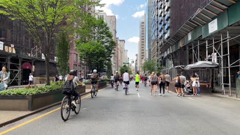Bicycle-POV-On-Closed-Manhattan,-New-York-City,-Street-In-Summer