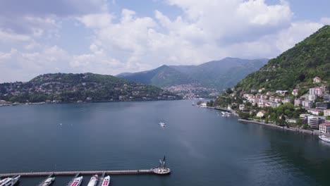 Picturesque-Tourist-Spot-of-Lake-Como-in-the-Mountains-of-Italy,-Aerial