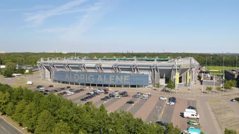 Aerial-Boom-Shot-Reveals-Brondby-Stadium,-Home-of-Brondby-IF