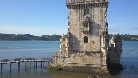 Aerial-view-of-Belem-Tower-in-Lisbon-Portugal-4k-footage
