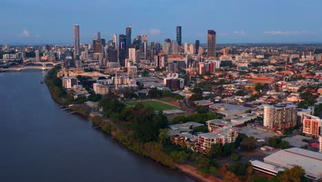 Skyline-Of-Toowong-At-Sunset-In-Brisbane,-Queensland,-Australia---aerial-drone-shot