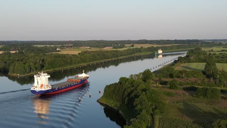 Cargo-Ships-Crossing-in-Kiel-Canal