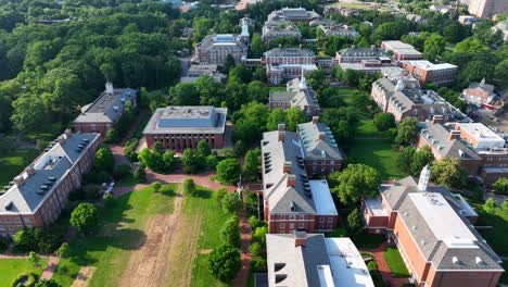 Aerial-reveal-of-Johns-Hopkins-University-college-campus