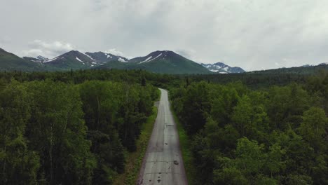 Leere-Straße-Inmitten-Dichter-Wälder-In-Anchorage,-Alaska