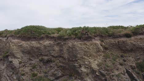 Gepacktes-Sedimentkonglomerat-Bedeckt-Felsige-Klippen,-Grünes-Gras-Oben
