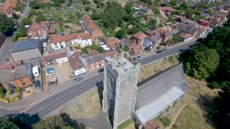 Drone-orbit-of-a-church-in-beautiful-Coltishall,-Norfolk