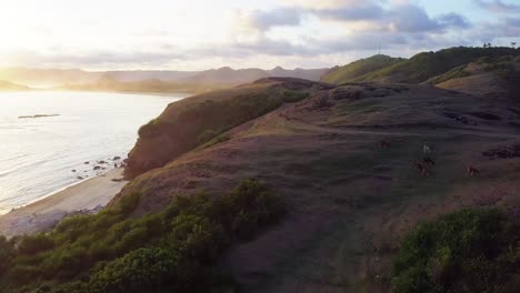 Küstenlinie-Auf-Der-Insel-Lombok,-Indonesien,-Sonnenuntergangszeit