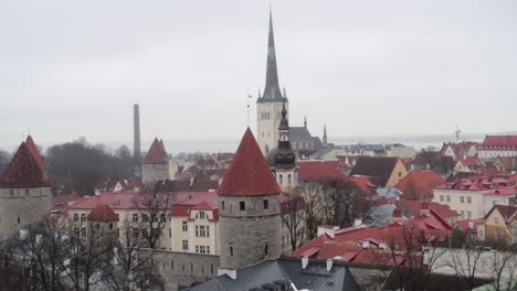 Tallinn-old-town-landscape-panning-view-with-grey-sky-during-winter-without-snow