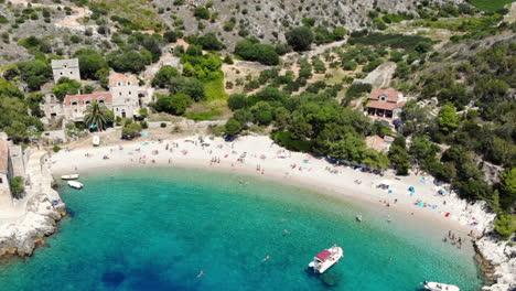 Aerial-drone-shot-of-the-Dubovica-cove-on-the-island-of-Hvar