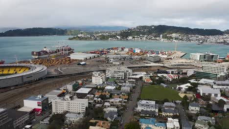Aerial-Pan-Right,-Wellington-City-New-Zealand-Afternoon