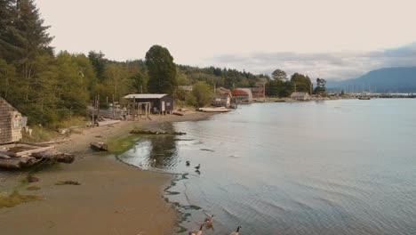 Drone-shot-of-small-fishing-village
