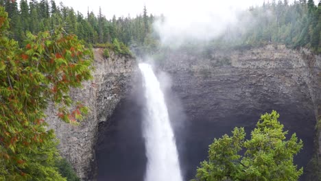 Slow-motion-shot-of-the-waterfall-'Helmcken-Falls',-located-on-the-Murtle-River-in-Wells-Gray-Provincial-Park,-British-Columbia,-Canada