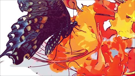 Animationsnahaufnahme-Des-Schmetterlings-Auf-Blume