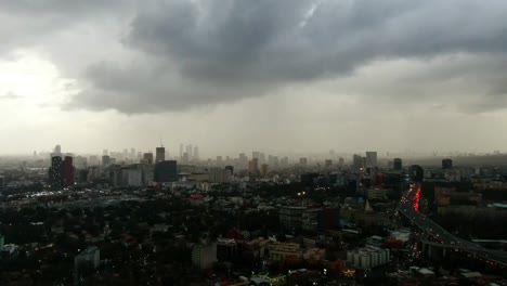 Aerial-footage-of-city-before-storm