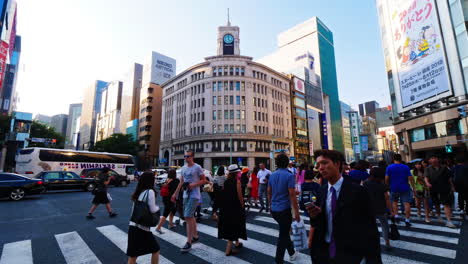 Tokyo-Japan---Circa-Time-lapse-of-a-cross-walk-in-Ginza,-Tokyo,-Japan-on-a-busy-day