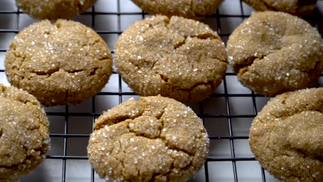 Tempting-homemade-ginger-cookies-on-cooling-rack,-close-up-movement
