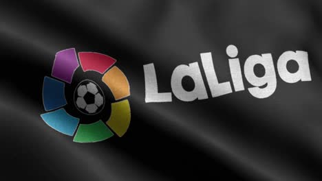 Black-closeup-4k-animated-loop-of-a-waving-flag-of-the-Laliga-Spanish-soccer-Association