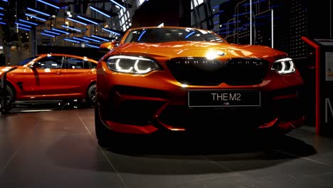 The-front-of-an-BMW-M2-at-an-exhaubition-in-Munich,-Germany