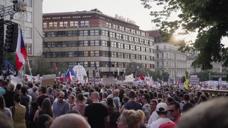 Side-view-of-people-demonstrating-against-prime-minister-and-president,-Czech-Republic