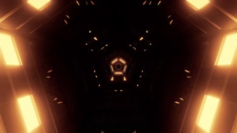 Futuristisches-Neon-Hyper-Pentagonal-Pentagon-Detailliertes-Sci-fi-alien-raumschiff-Reflektierendes-Metallkorridor-Tunneltor-Leer-Leuchtender-Hintergrund-Moderne-3d-rendering