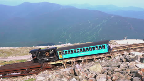 Conway,-New-Hampshire---July-4,-2019:-The-cog-railway-on-Mount-Washington-in-Conway,-New-Hampshire-on-July-4,-2019