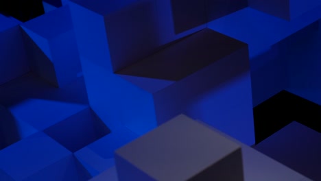 Beautiful-blue-abstract-background-with-cube-shapes-slowly-panning-left-in-smooth-4k-footage---ceiling-wall