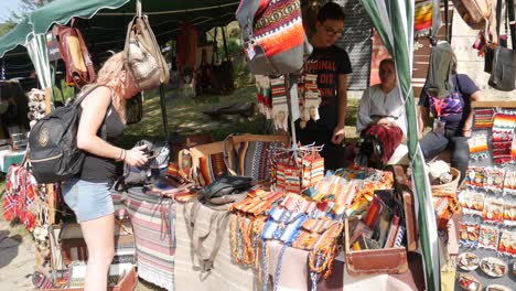 Stalls-with-handicraft-products-during-the-Fair-of-Crafts-Day,-Etar,-Bulgaria