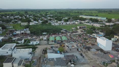 Aerial-Drone-Footage-of-a-Local-Market-in-India,-Asia