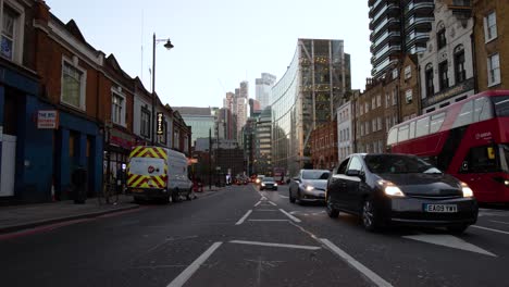 Day-to-night-timelapse-from-Shoreditch-highstreet-of-traffic-infront-of-London's-business-center