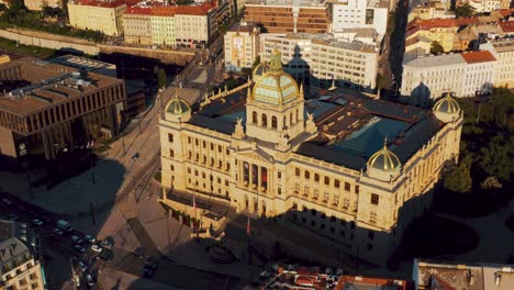 Aerial-View-Of-National-Museum-Of-Prague-During-Afternoon-Sun