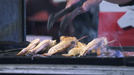 Close-Shot-of-Flame-Grilled-Chicken-Skewers